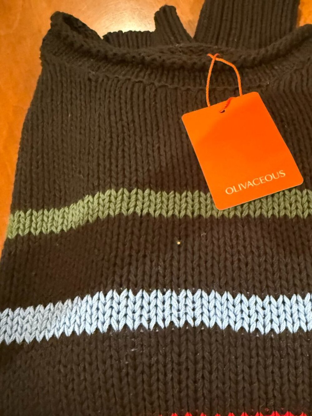 NWT OLIVACEOUS Knit Sweater, Black with Colorful Stripes, Size Small
